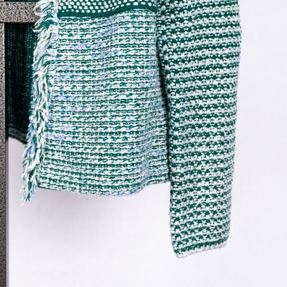 Chico's Structured Tweed Cardigan Women's MEDIUM Open Fringed Cotton Wool Blend - Picture 3 of 6